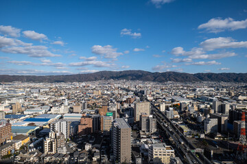 大阪、橋、城市、山、道路、風光、交通、青空、雲