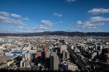 大阪、橋、城市、山、道路、風光、交通、青空、雲