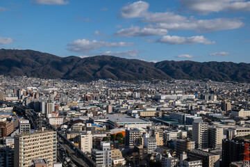 大阪、橋、城市、山、道路、風光、交通、青空、雲