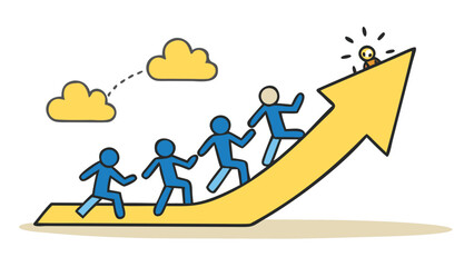 Stunning business concept with people running up a growing chart arrow