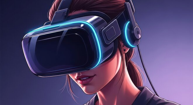 Immersive vr experience with futuristic headset technology and digital world exploration - Powered by Adobe