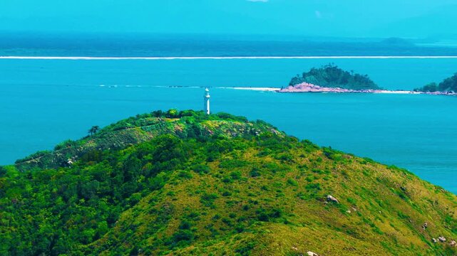 Aerial view of Ilha do Mel, a famous destination on the coast of Paran&aacute;, Brazil, renowned for its natural beauty and pristine beaches.