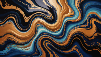 Obraz premium Luxury blue and gold fluid marble abstract background, flowing liquid paint waves, modern elegant swirl pattern for wall art and design