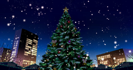 Christmas Market Tree at Night - Anime Background.	
