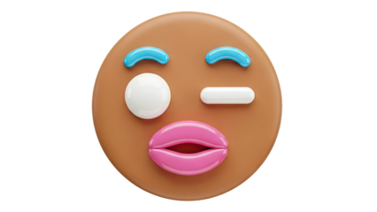3D Render of a Winking Gingerbread Man Face with Pink Lips