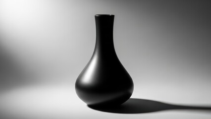 Elegant black ceramic vase with curved design and bold silhouette in minimalistic monochrome setting