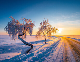 Winter landscape with a tree