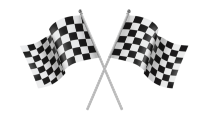 A vivid digital illustration featuring two dynamically crossed checkered flags, a universal symbol of victory, achievement, and the thrilling culmination of any competitive event