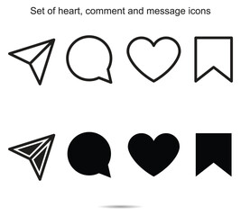 Set of heart, comment and message icons