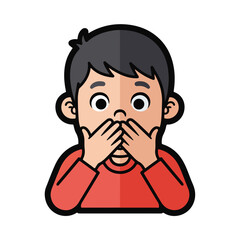 Obraz premium A cartoon boy covering his mouth