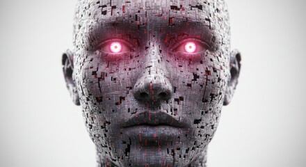 Futuristic augmented digital woman with glowing eyes emerging technology concept