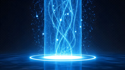 Glowing blue portal with swirling lines and particles