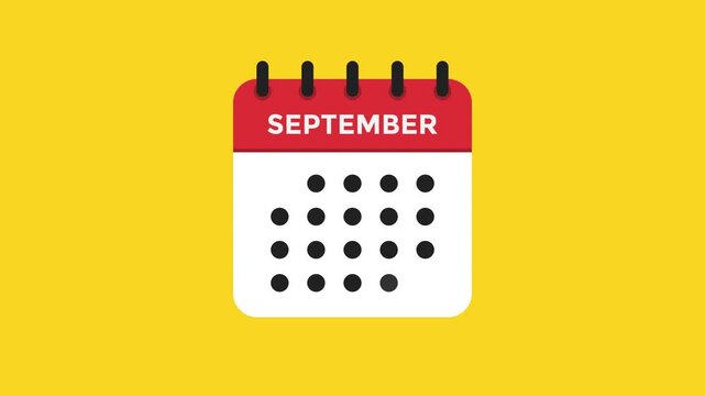 September calendar icon animation with alternative dot layout clean flat planner ProRes alpha channel 60fps