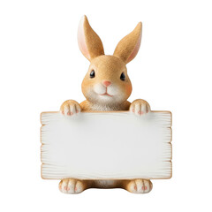 Obraz premium Adorable easter bunny holding a blank sign, perfect for spring and holiday designs isolated on transparent background