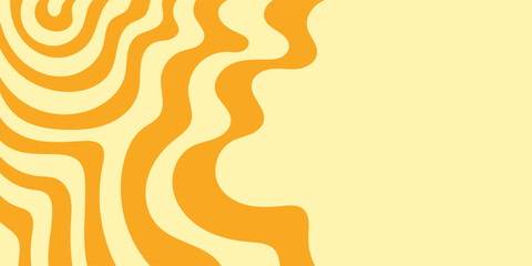 Vibrant abstract background with swirling orange and yellow wavy lines, creating a retro psychedelic pattern ideal for modern design