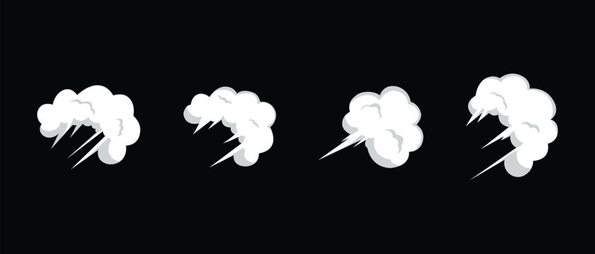 Cartoon smoke speed effect icon set, Fast motion smoke puff cartoon illustration.