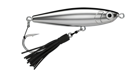 Chrome Fishing Lure with Black Tassel and Hook
