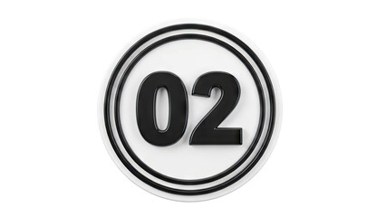 Black Number 02 on White Circle with Black Border