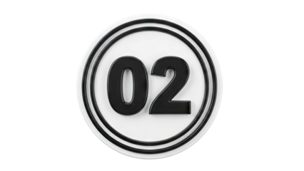 Black Number 02 on White Circle with Black Border