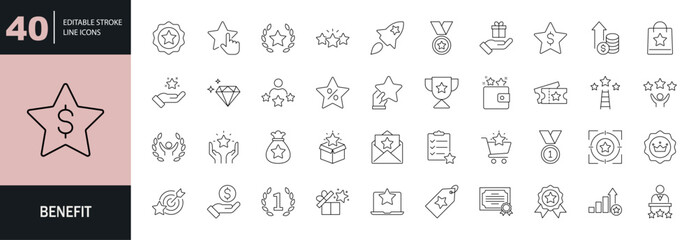 Benefit icon set. Editable line icons. Vector illustration.  