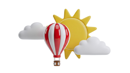 Hot Air Balloon, Sun, and Clouds 3D Render