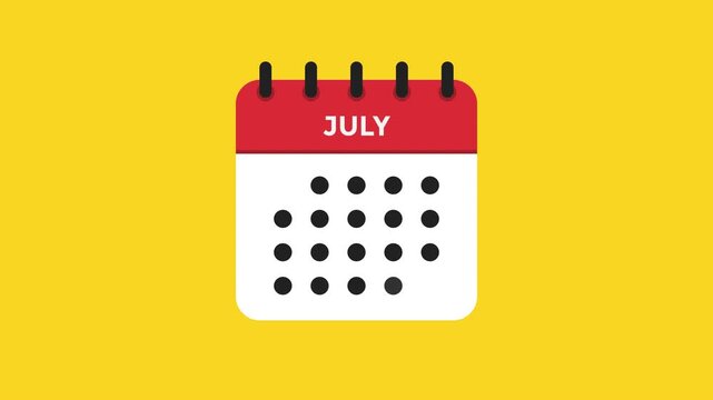 July calendar icon animation with alternative dot layout modern flat style ProRes alpha channel 60fps