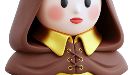 3D Render of a Cartoon Character in a Brown Hooded Cloak and Gold Collar
