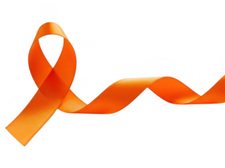 Bright orange awareness ribbon symbol for various causes like multiple sclerosis or kidney cancer, isolated on transparent background