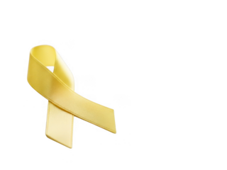 Yellow awareness ribbon symbol for suicide prevention, childhood cancer, or missing children, isolated on transparent background