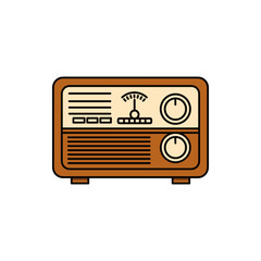 Classic retro radio receiver illustration, showcasing a vintage broadcast device with traditional dials. Ideal for nostalgic communication, music, and audio media concepts