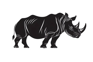 Fototapeta premium Majestic Rhino: A powerful rhino stands proud in silhouette, showcasing its impressive size and horn, a symbol of strength and conservation