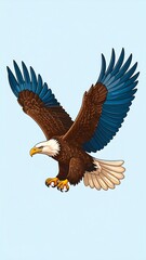 Obraz premium Majestic Eagle Soaring with Open Wings Against a Light Blue Sky.