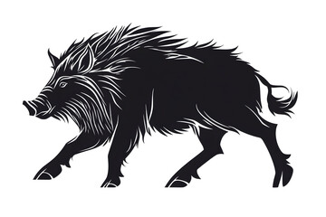 Wild Boar Silhouette: A stark black and white silhouette of a fierce wild boar in motion, exuding strength and untamed spirit.