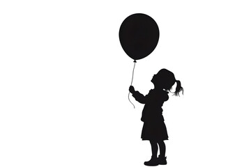 Dream's Ascent: Silhouette of a young girl gazing upwards at a floating balloon, evokes a sense of childhood wonder, aspirations, and the simple beauty of dreams.