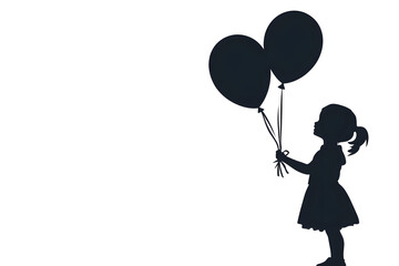Girl Silhouette with Balloons: A delicate silhouette of a young girl, holding aloft two floating balloons, evokes a sense of innocence, hope, and the boundless joy of childhood.