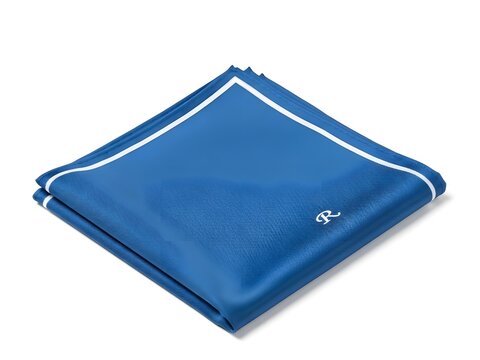 Elegant blue pocket square with white border