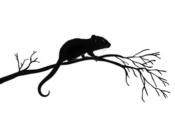 Obraz premium Silhouette of a solitary Rat on Tree Branch: A minimalist black silhouette of a rat gracefully perched upon a stark tree branch, creating a stark contrast against a light backdrop