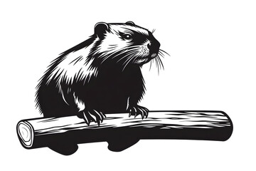 Artistic Depiction of a Marmot: An elegantly illustrated marmot perches upon a wooden branch, its posture exuding a sense of calm and attentiveness.