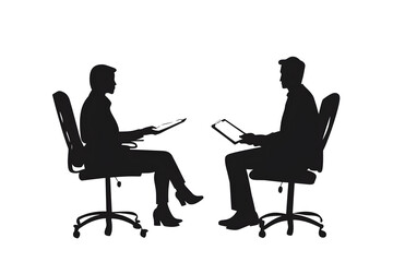Interview Silhouette: A business professional sits in interview, holding document file and awaiting response.