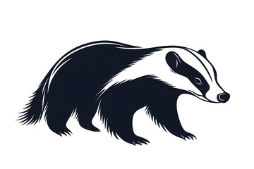 Badger Portrait: A striking monochrome illustration of a badger, showcasing its distinctive black and white markings in a clean and artistic style.