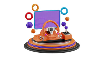 3D Rendered Gaming Steering Wheel and Gear Stick with Colorful Accessories
