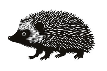 Spiky Curiosity: A charming hedgehog, with a coat of protective spines, stands out against a stark contrast, exuding an air of gentle curiosity.