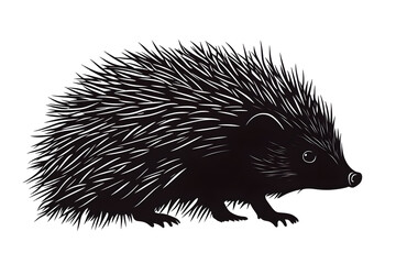 Charming Hedgehog Silhouette: A detailed illustration of a hedgehog silhouette, captured in black and white, highlighting the spiky texture of its quills, offering a study in contrasts and textures.