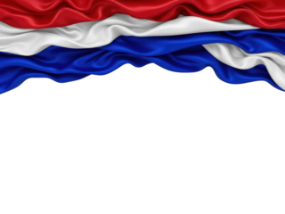 Waving fabric border in red white and blue colors resembling a flag draped across the top edge isolated on transparent background