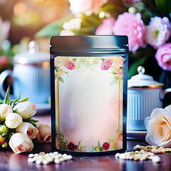 DIY wedding favors with custom tea packaging and floral design on a rustic table