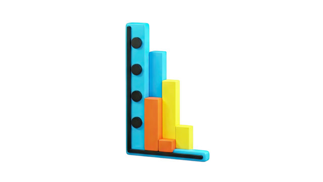 3D Bar Chart with Blue, Orange, and Yellow Bars - Powered by Adobe