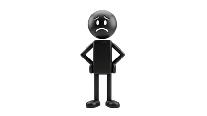 Black 3D Stick Figure with Sad Face