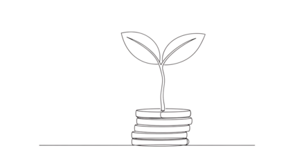 A small plant growing out of a stack of coins