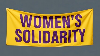 Yellow banner with purple text reading Women's Solidarity.