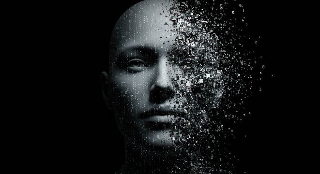 Artificial intelligence unraveling a human form in digital transformation concept - Powered by Adobe